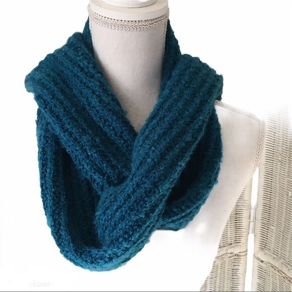 Turquoise Acrylic Knit Winter Scarf - Picture 2 of 5